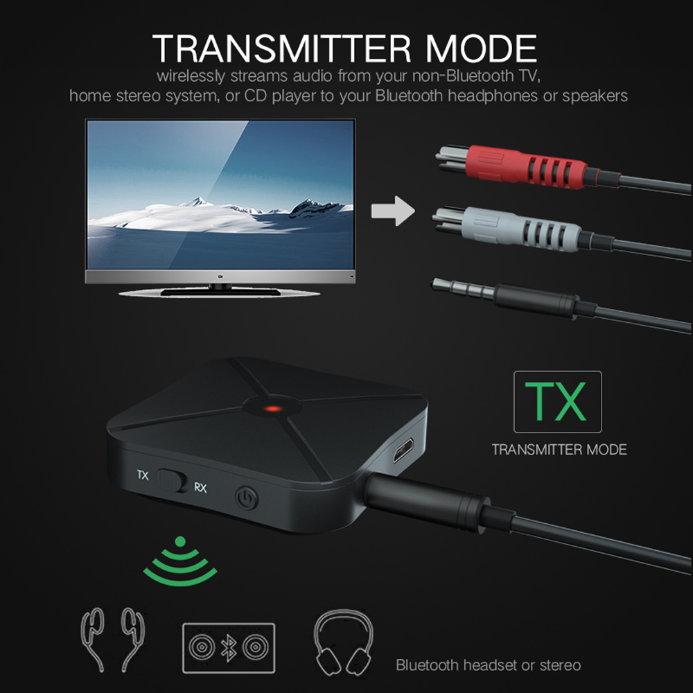 KN319 2 IN 1 Bluetooth Sender Empfänger 3,5mm Wireless Adapter Bluetooth 4,2 Stereo Audio Dongle Für TV Auto/Heim Lautsprecher_voghion.com