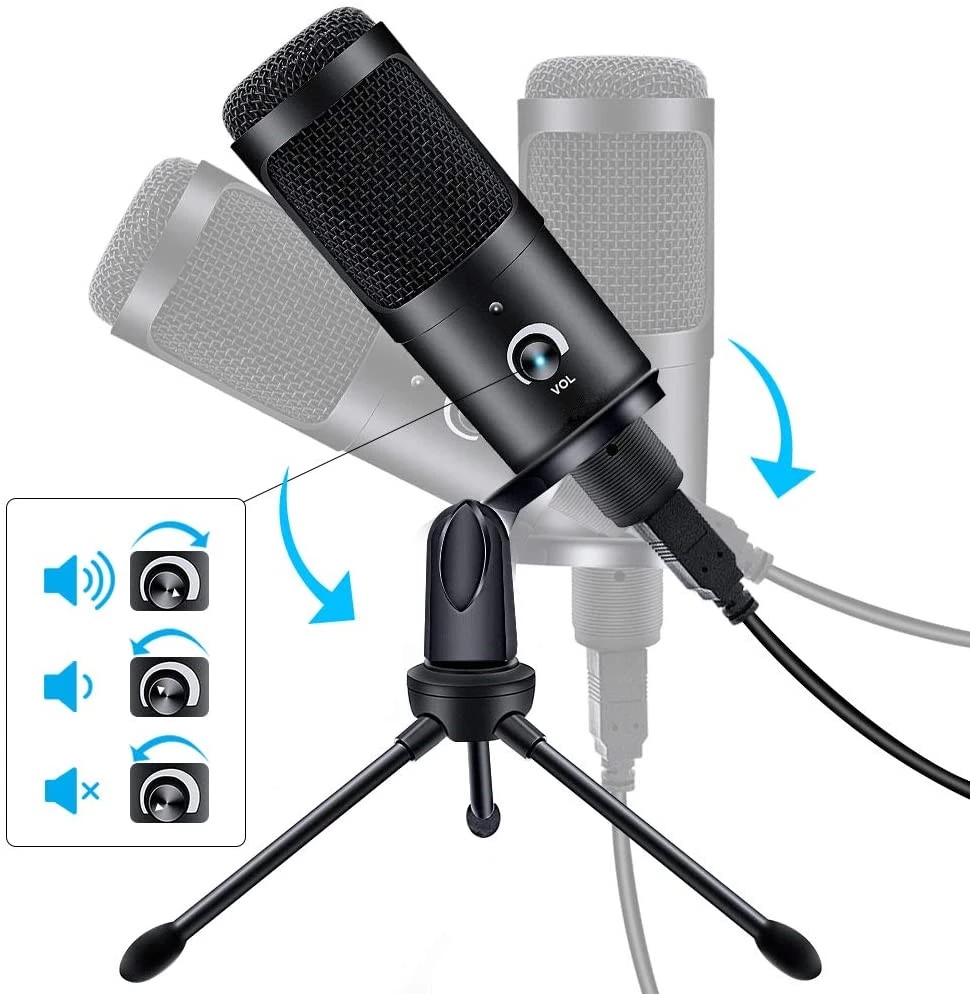 Professional Studio Microphone Usb Wired Condenser Karaoke Mic Computer Microphones Shock Mount+Foam Cap+Cable for Pc Notebook_voghion.com