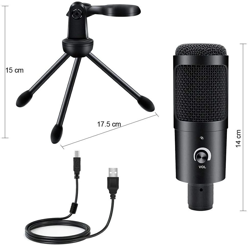 Professional Studio Microphone Usb Wired Condenser Karaoke Mic Computer Microphones Shock Mount+Foam Cap+Cable for Pc Notebook_voghion.com