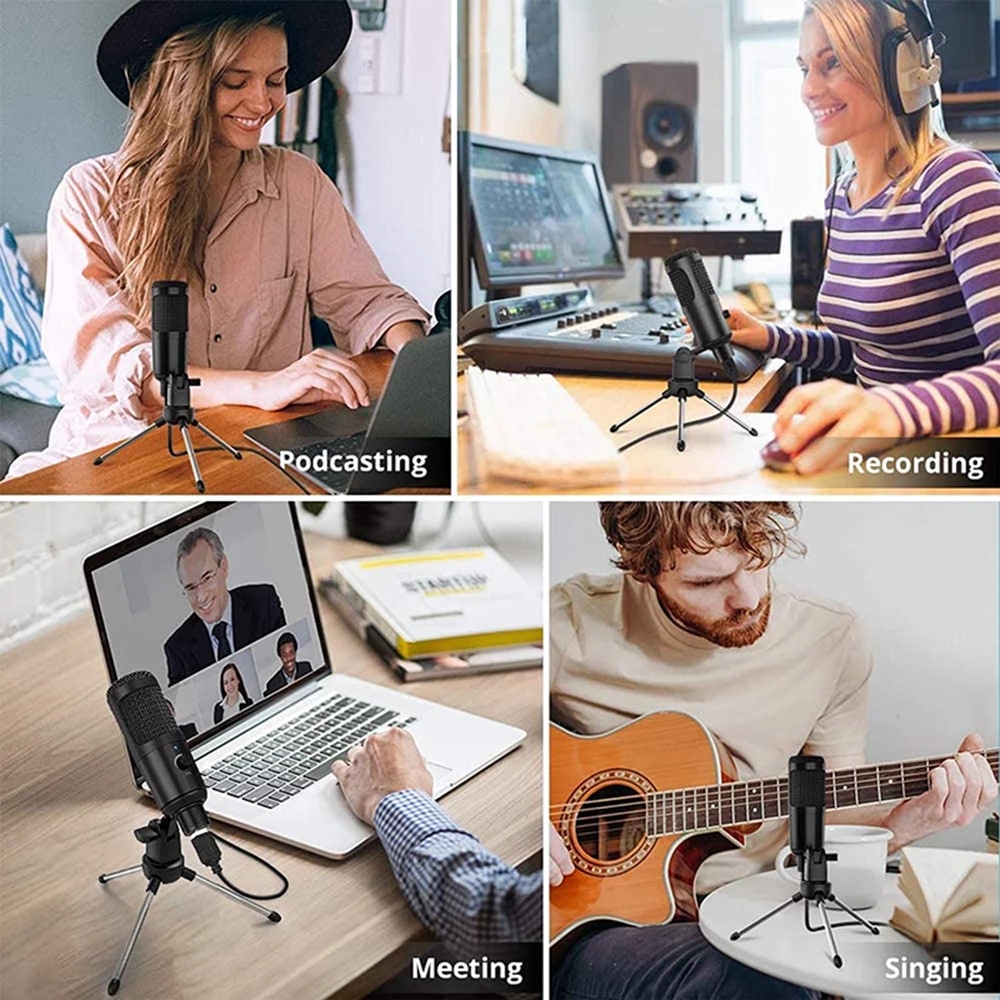 Professional Studio Microphone Usb Wired Condenser Karaoke Mic Computer Microphones Shock Mount+Foam Cap+Cable for Pc Notebook_voghion.com