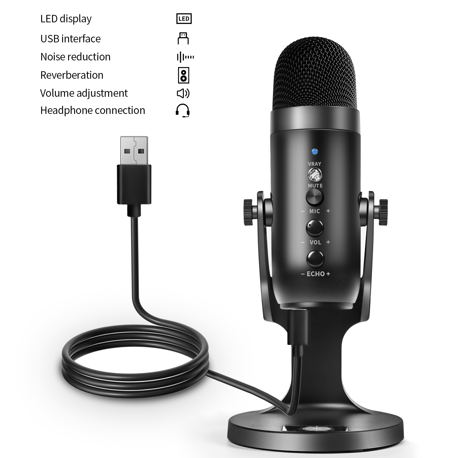 USB kondenzátor mikrofon számítógéphez, USB PC mikrofon állványhoz, POP szűrővel, játékhoz, streaminghez, podcasthoz, felvételhez, fejhallgatóhoz_voghion.com