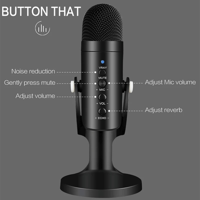 USB kondenzátor mikrofon számítógéphez, USB PC mikrofon állványhoz, POP szűrővel, játékhoz, streaminghez, podcasthoz, felvételhez, fejhallgatóhoz_voghion.com